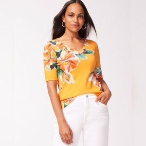 Chicos Womens 3 US XL  Womens Pima Lilies Everyday V-Neck Tee Summer Spring